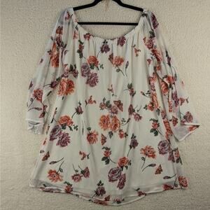 Love Fire Womens Sz L Tropical Floral Print Rayon Boho Off Shoulder